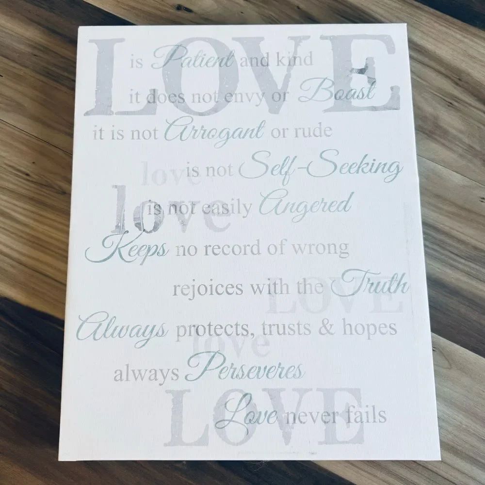 Love Never Fails Corinthians Bible Verse Canvas Wall Decor